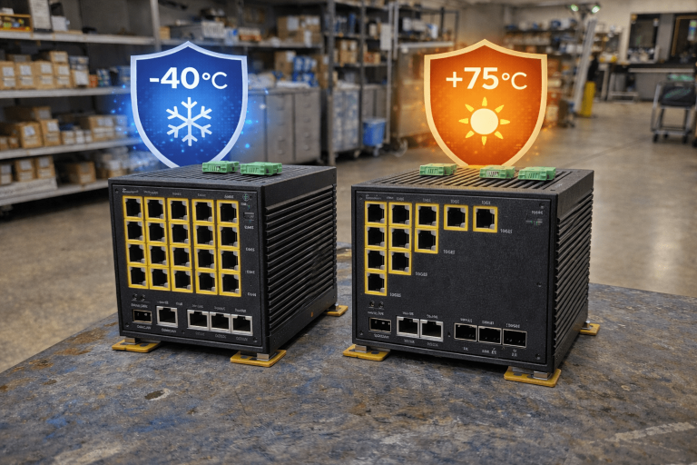 -40°C ile +75°C Geniş Sıcaklık Switch Modelleri